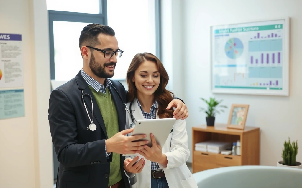 Lekarz lub dietetyk rozmawiający z pacjentem o suplementacji.