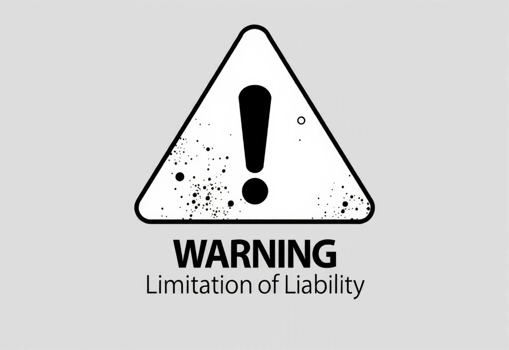Znak ostrzegawczy z wykrzyknikiem w trójkącie informującym o ograniczeniu odpowiedzialności